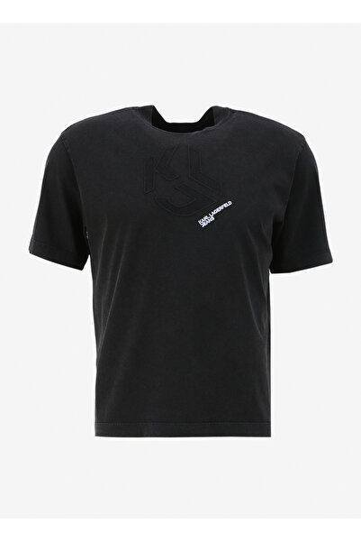 Karl Lagerfeld Jeans Yuvarlak Yaka Baskılı Siyah Kadın T-Shirt 240J1712