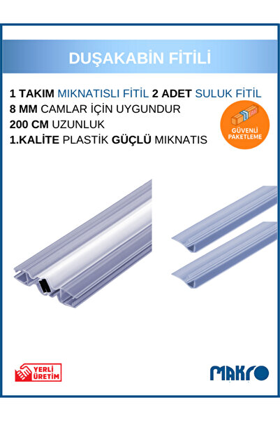 GLASSMAKRO Duşakabin Mıknatıslı Fitil ve Suluk Fitil (F FİTİL) 200 CM 8 MM Ca...