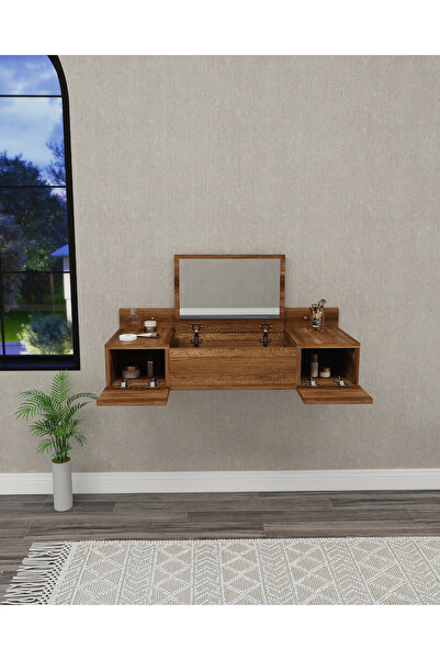 ARNETTİ Zakkum 2 Raflı Aynalı Makyaj Masası Tuvalet Masası, Ceviz - Zakkum