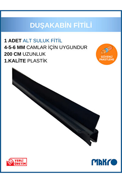 GLASSMAKRO Duşakabin Kapı Altı Çift Yaprak Alt Suluk Fitil Siyah 200 Cm (4-5-6MM)
