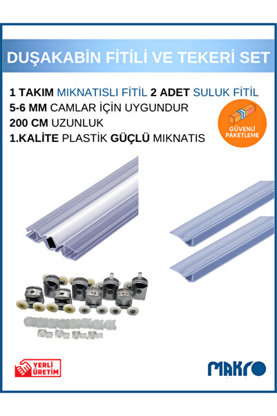 GLASSMAKRO Duşakabin Tekeri ve Mıknatıslı Fitil Seti – 8’li 22 mm Teker + 1 T...
