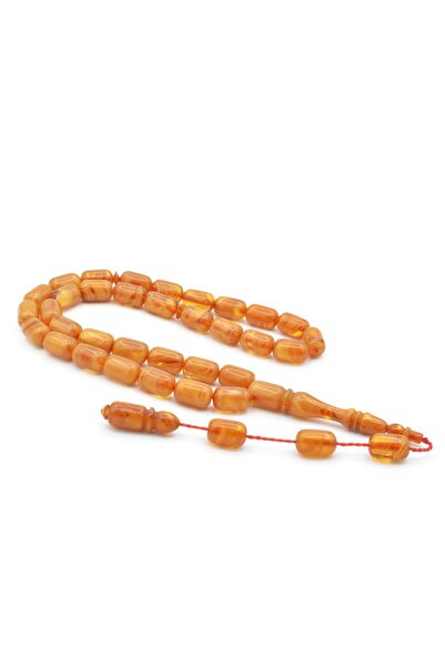Murty99 Beige Crimped Amber Prayer Beads - Master Work System, Capsule Cut Moire