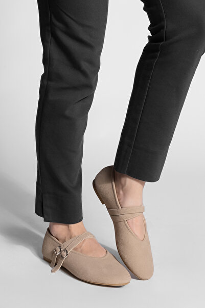 Marjin Women's Cross Strap Ballerinas Niroza Beige Suede