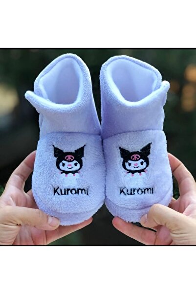 Pandalina Kız çocuk  lila panduf  yandan cırtlı Kaydırmaz Taban Anaokulu Kreş Ev Ayakkabısı