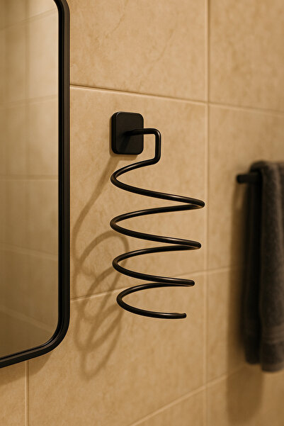 QCB HOME Yapışkanlı Siyah Fön Makinesi Askısı Saç Kurutma Makinesi Tutacağı