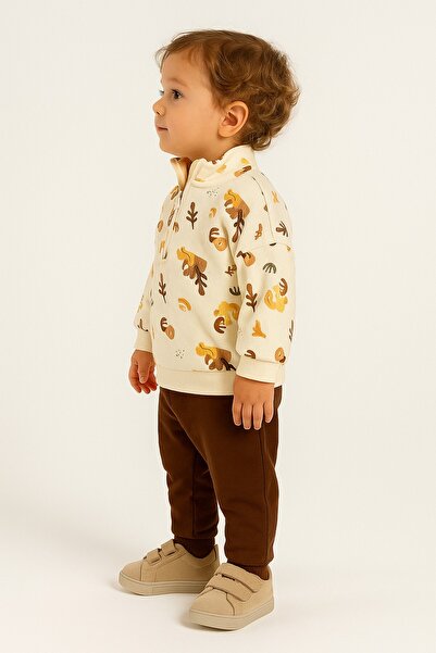 dinamik çocuk Baby Boy 2-Piece Seasonal Tracksuit Set with Half Zipper - Abstract Desert Patterned 6-9-12-18-24Months