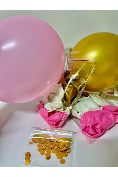 BALON DİYARI Beyaz & Pembe & Gold Konfeti Şeffaf 15 Adet Balon Seti – Göz Alıcı Ve Şık Parti Dekoru