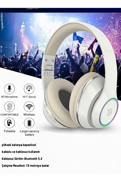 Tech&bello accessories Kablosuz Kulaküstü Bluetooth Kulaklık Stereo-Mikrofon-aux HK-035