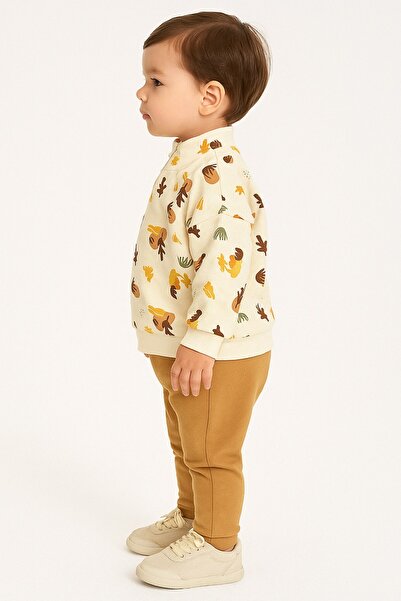 dinamik çocuk Baby Boy 2-Piece Seasonal Tracksuit Set with Half Zipper - Abstract Desert Patterned 6-9-12-18-24Months