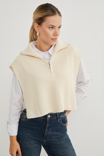 Fulla Moda Πλεκτό πουλόβερ με γιακά με μισό φερμουάρ