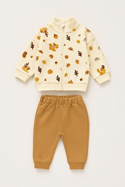 dinamik çocuk Baby Boy 2-Piece Seasonal Tracksuit Set with Half Zipper - Abstract Desert Patterned 6-9-12-18-24Months