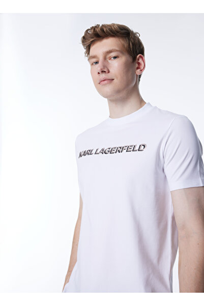 Karl Lagerfeld Bisiklet Yaka Beyaz Erkek T-Shirt 755030542225