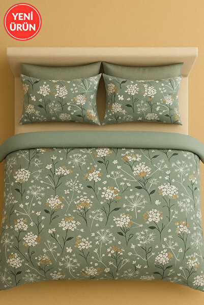Sheri Home Kırçiçek Desen Çift Kişilik Nevresim Takımı Yeşil7266337