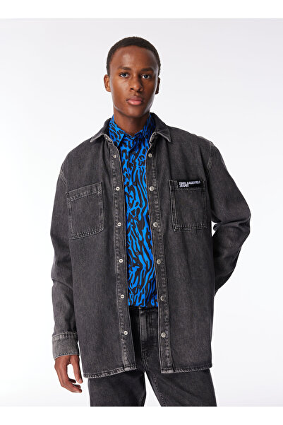 Karl Lagerfeld Relaxed Fit Koyu Gri Erkek Denim Gömlek 240D1600 KLJ RELAXED LOGO SHIRT JAC