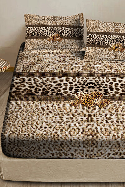 MonoHome 100% Cotton Fitted Sheet Special Design 5D Digital 60 Thread Leopard Fabric