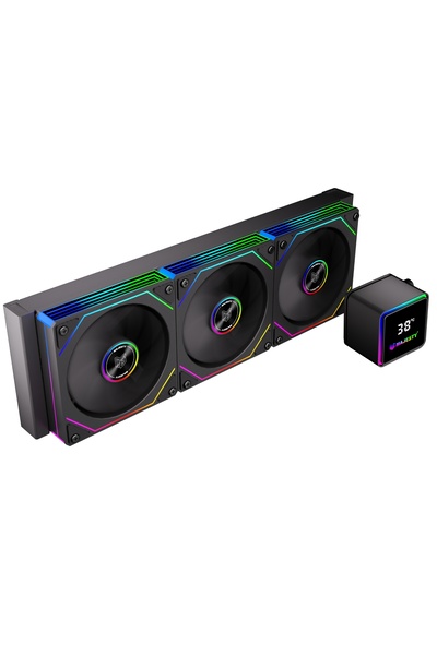 majesty مبرد مياه ARGB مقاس 360 - شاشة عرض رقمية لدرجة الحرارة، ثلاث مراوح مقاس 120 مم، معالج Intel وAMD