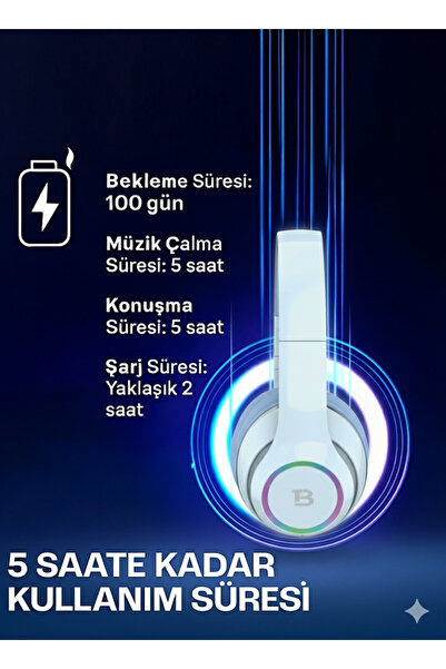 Tech&bello accessories Kablosuz Kulaküstü Mavi-Krem Bluetooth Kulaklık Stereo-Mikrofon-aux Sd Kart HK-035