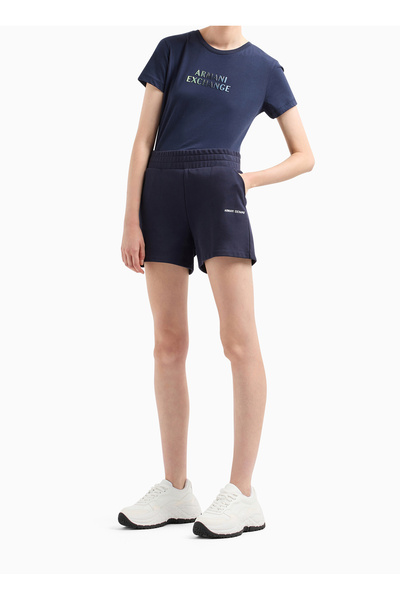 Armani Exchange Bisiklet Yaka Baskılı Lacivert Kadın T-Shirt 3DYT14