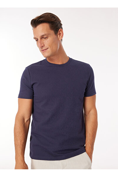 Fabrika Bisiklet Yaka Jakarlı Lacivert Erkek T-Shirt F4SM-TST 0945