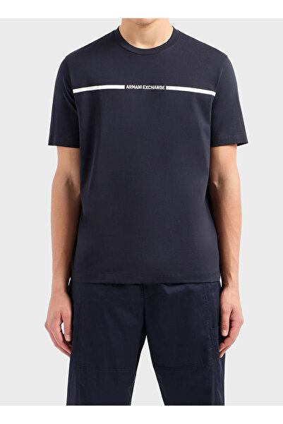 Armani Exchange تي شيرت رجالي ذو رقبة دائرية ولون أزرق داكن 3DZTLG ZJ9JZ 1583