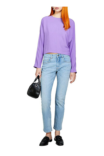 Sisley Pantaloni de damă cu talie înaltă, slim fit, albastru gheață 4W44576T6