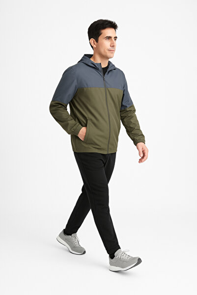 Cramp Spor Men's Windbreaker Jacket with Fixed Hood and Zippered Pockets