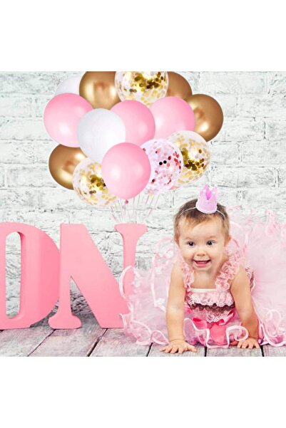 BALON DİYARI Beyaz & Pembe & Gold Konfeti Şeffaf 15 Adet Balon Seti – Göz Alıcı Ve Şık Parti Dekoru
