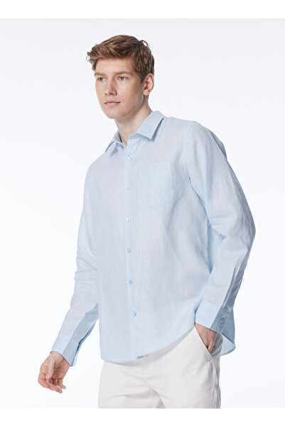 Guess Normal Mavi Düz Erkek Gömlek M2YH44WERX0G7O7_LS ISLAND LINEN SHI