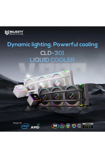 majesty مبرد مياه ARGB مقاس 360 - شاشة عرض رقمية لدرجة الحرارة، ثلاث مراوح مقاس 120 مم، معالج Intel وAMD
