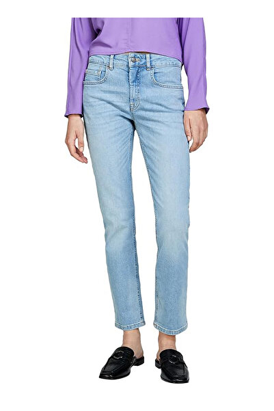 Sisley Pantaloni de damă cu talie înaltă, slim fit, albastru gheață 4W44576T6