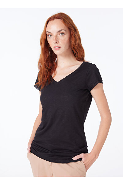Sisley V-Neck Black Women's T-Shirt 3Tnhl4007