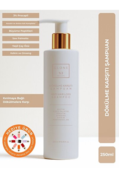 GLONE %3 Procapil Dökülme Karşıtı Şampuan 250ml – Biotinli, Keratinli, Ginseng & Kafein İçerikli
