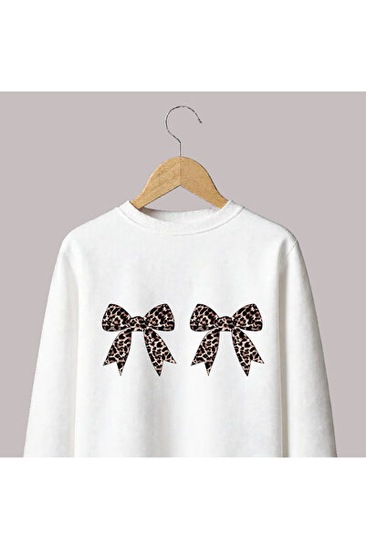 uyguntarz Unisex Leopard Patterned Ribbon Printed Oversize Sweatshirt