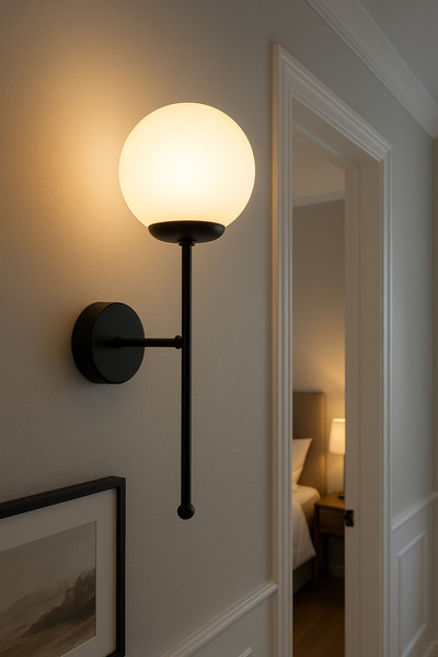 Modavize Atina Özel Salon - Mutfak - Cafe Tasarım Siyah Renk Gövde Beyaz Camlı Duvar Aplik