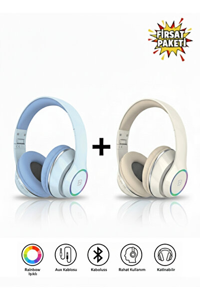 Tech&bello accessories Kablosuz Kulaküstü Mavi-Krem Bluetooth Kulaklık Stereo...