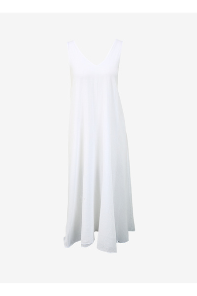 White By Nature V Yaka Düz Beyaz Uzun Kadın Elbise 318848