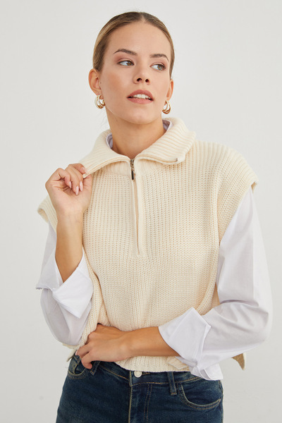 Fulla Moda Πλεκτό πουλόβερ με γιακά με μισό φερμουάρ