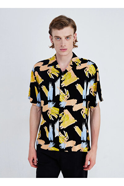 Jack & Jones Relaxed Siyah Erkek Gömlek JORJEFF GALLERY AOP RESORT SHIRT SS
