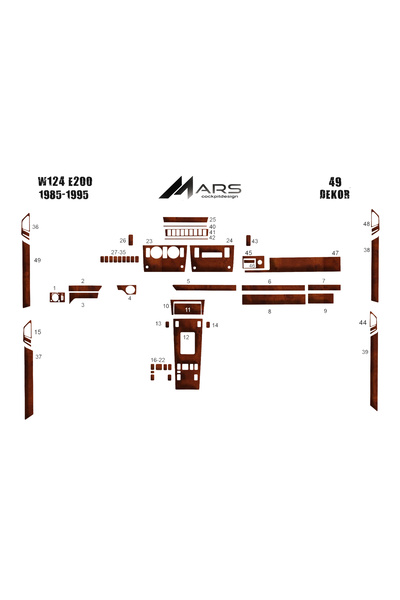 Marscockpitdesign مرسيدس 124 E200 وحدة التحكم-تغطية التوربيدو 1985-1996 51 قطعة