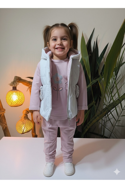 Hippıl Baby Baby Girl Vikvik Toy Three-Piece Set (Snap-Back Sweatshirt + Vikvik Vest + Pants)