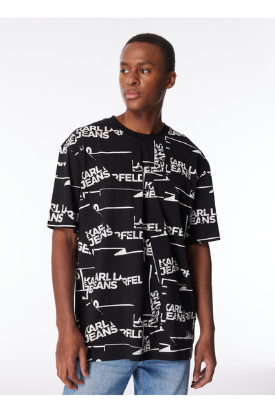 Karl Lagerfeld Jeans Bisiklet Yaka Siyah - Beyaz Erkek T-Shirt 240D1709_KLJ R...
