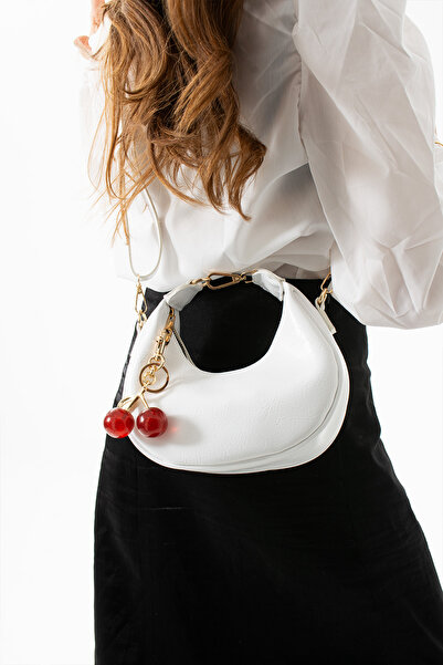 Adox Çanta حقيبة كتف نسائية من أليسو بيضاء اللون بتصميم الكرز مع هدية