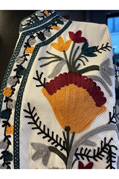 By-esq Women's Design Flower Pattern Embroidery Embroidered Long Sleeve Lined Cotton Color Jacket