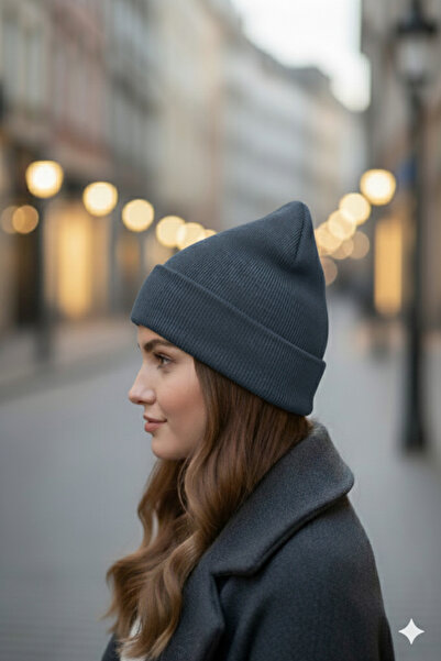 nettofit Жіноча зимова шкіряна шапка з етикеткою, деталізована, індиго, вовняна