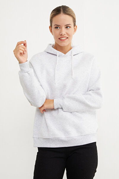 Fulla Moda 3 İplik Basic Oversize Kapüşonlu Sweatshirt