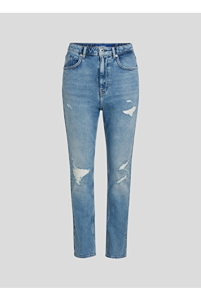 Karl Lagerfeld Jeans Yüksek Bel Dar Paça Standart Mavi Kadın Denim Pantolon 2...