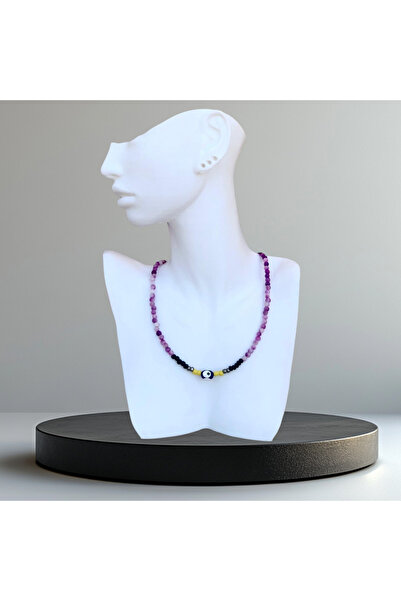 Alyas Aksesuar Handmade Purple Agate Stone Necklace