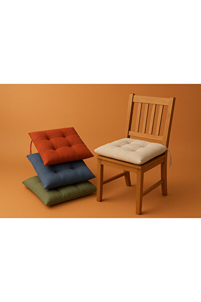 DURU HOME COLLECTİON Pofidik Siyah Sandalye Minderi Özel Dikişli Bağcıklı 40x40 Cm (1 ADET)