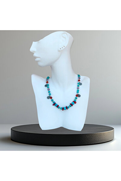 Alyas Aksesuar Handmade Turquoise Stone Necklace-49 cm