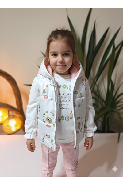 Hippıl Baby طقم ثلاثي للفتيات الصغيرات (سترة بزر كبس على الكتف + سترة بغطاء للرأس + بنطلون)